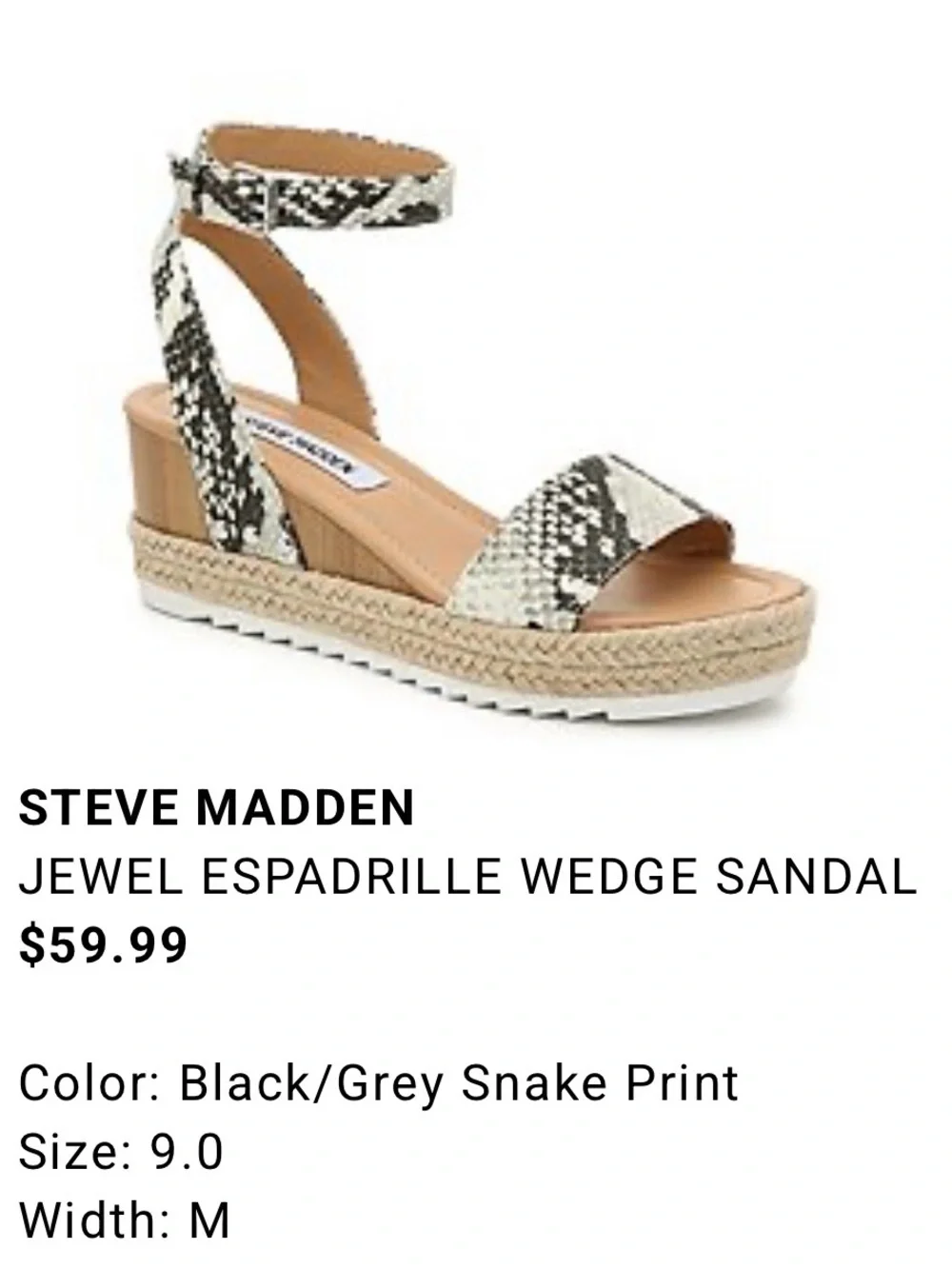 Steve Madden Jewel White Snake Print Espadrille Wedge Sandals